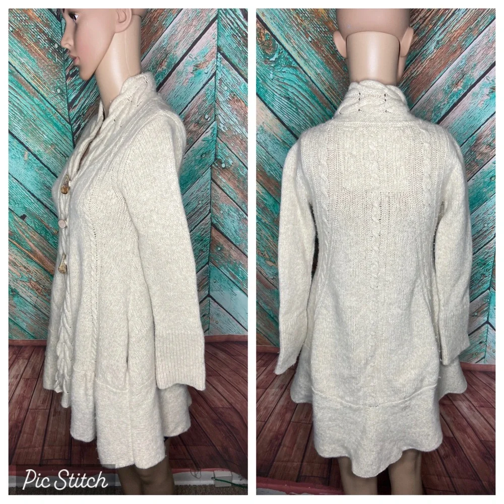 Anthropologie Angel Of The North Lambswool Blend Braided Toggle Cardigan Sweater